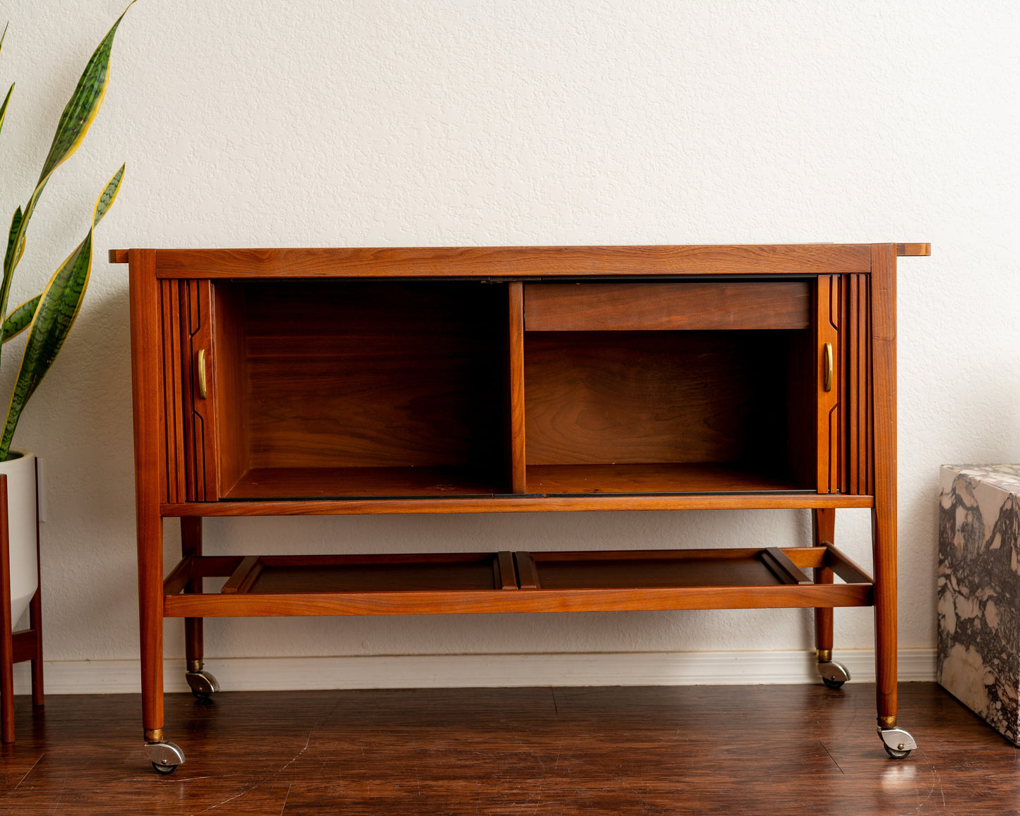 Vintage Drexel Declaration Bar Cart Kipp Stewart | Server Cart | Tambour Doors