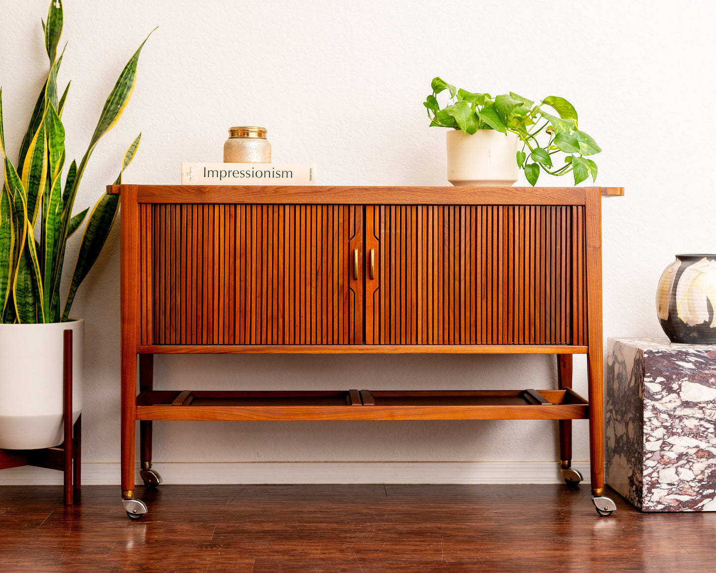 Vintage Drexel Declaration Bar Cart Kipp Stewart | Server Cart | Tambour Doors