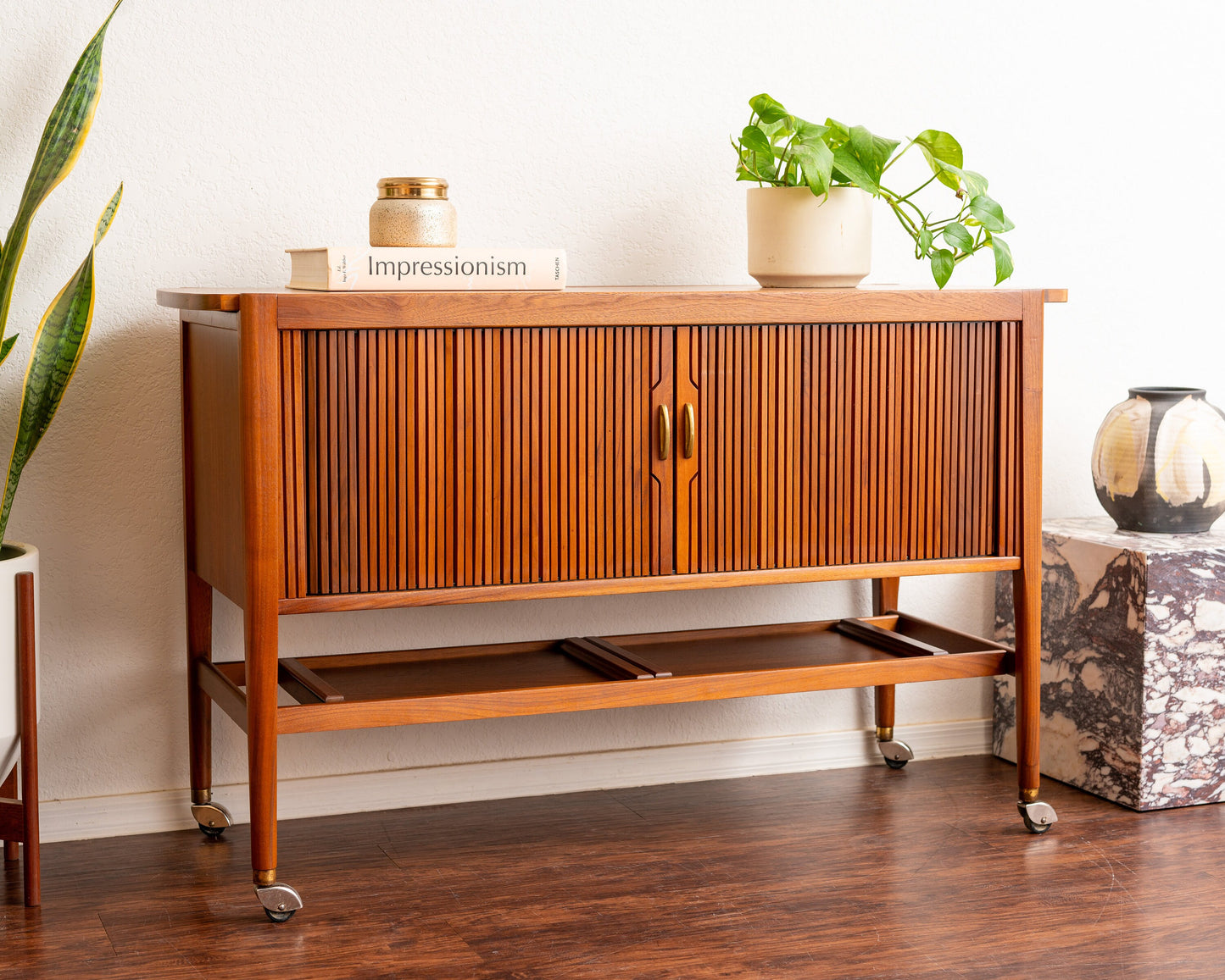 Vintage Drexel Declaration Bar Cart Kipp Stewart | Server Cart | Tambour Doors